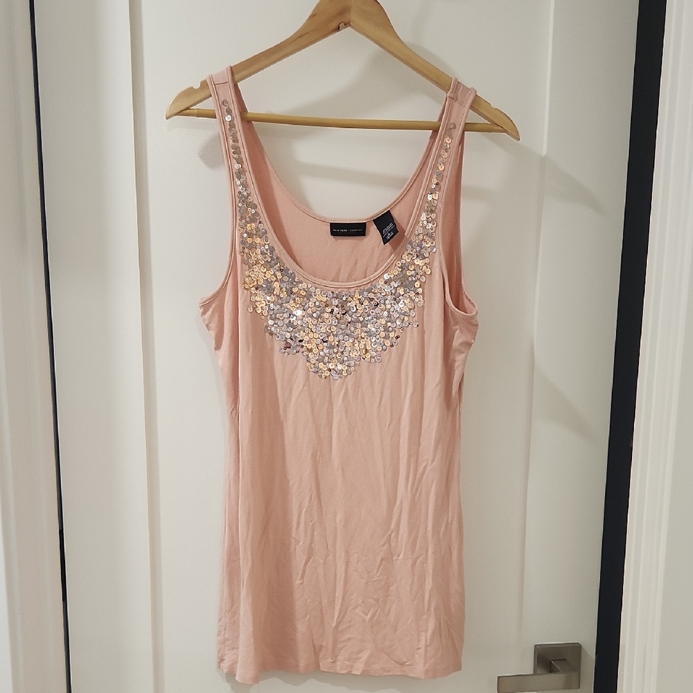 Express Light Pink Embellished Tank Top
